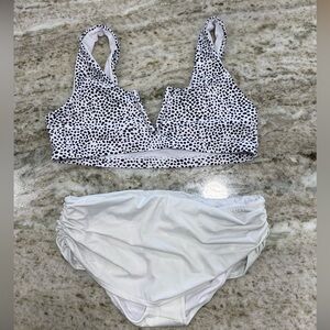 VENUS Black & White Dalmatian Print Bikini Top, White Bottom w/skirt size  10